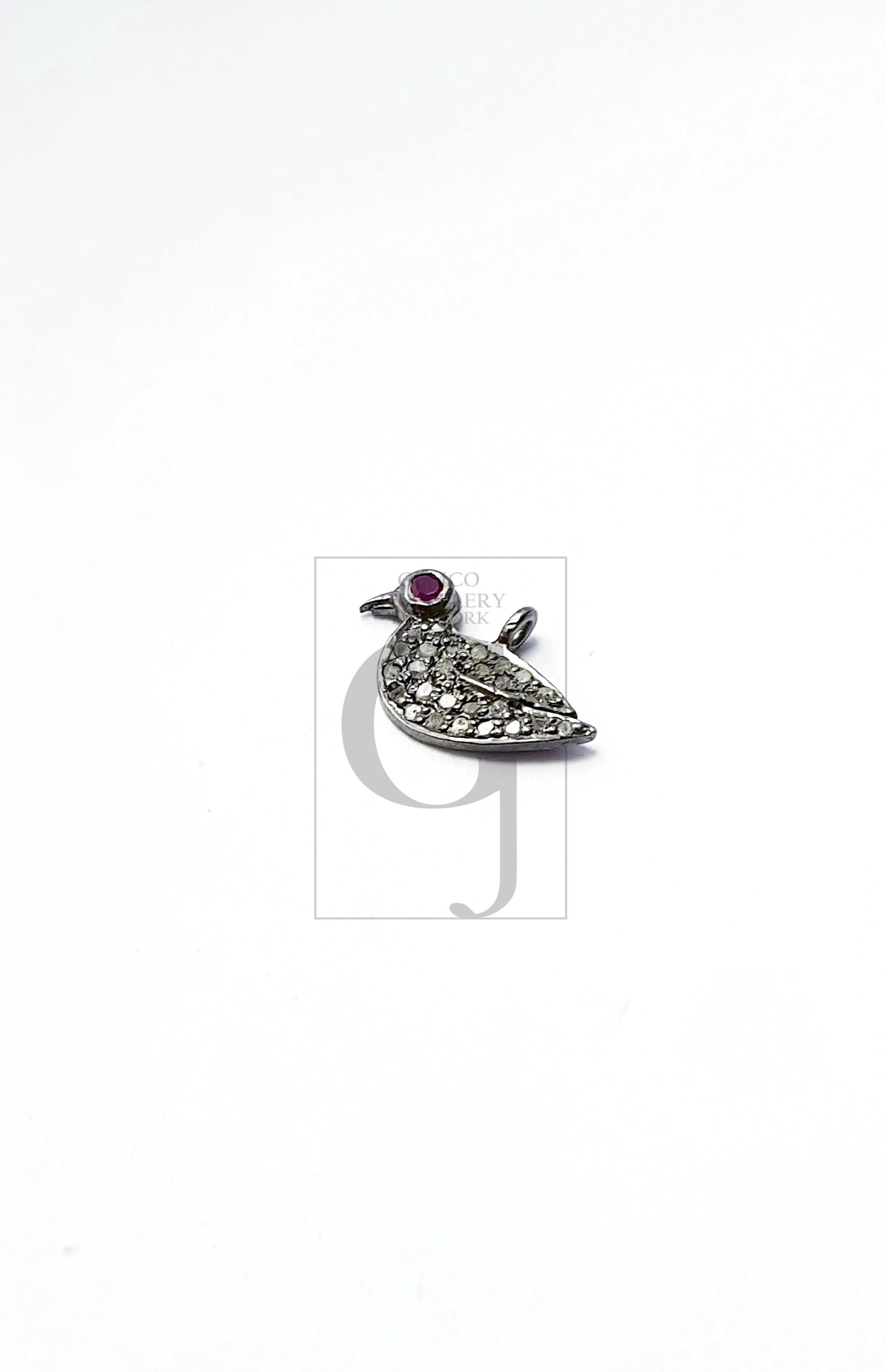 Beautiful Bird Design Rosecut Pave Diamond Pendant 925 Sterling Silver Handmade Finish Diamond Pendant Jewelry