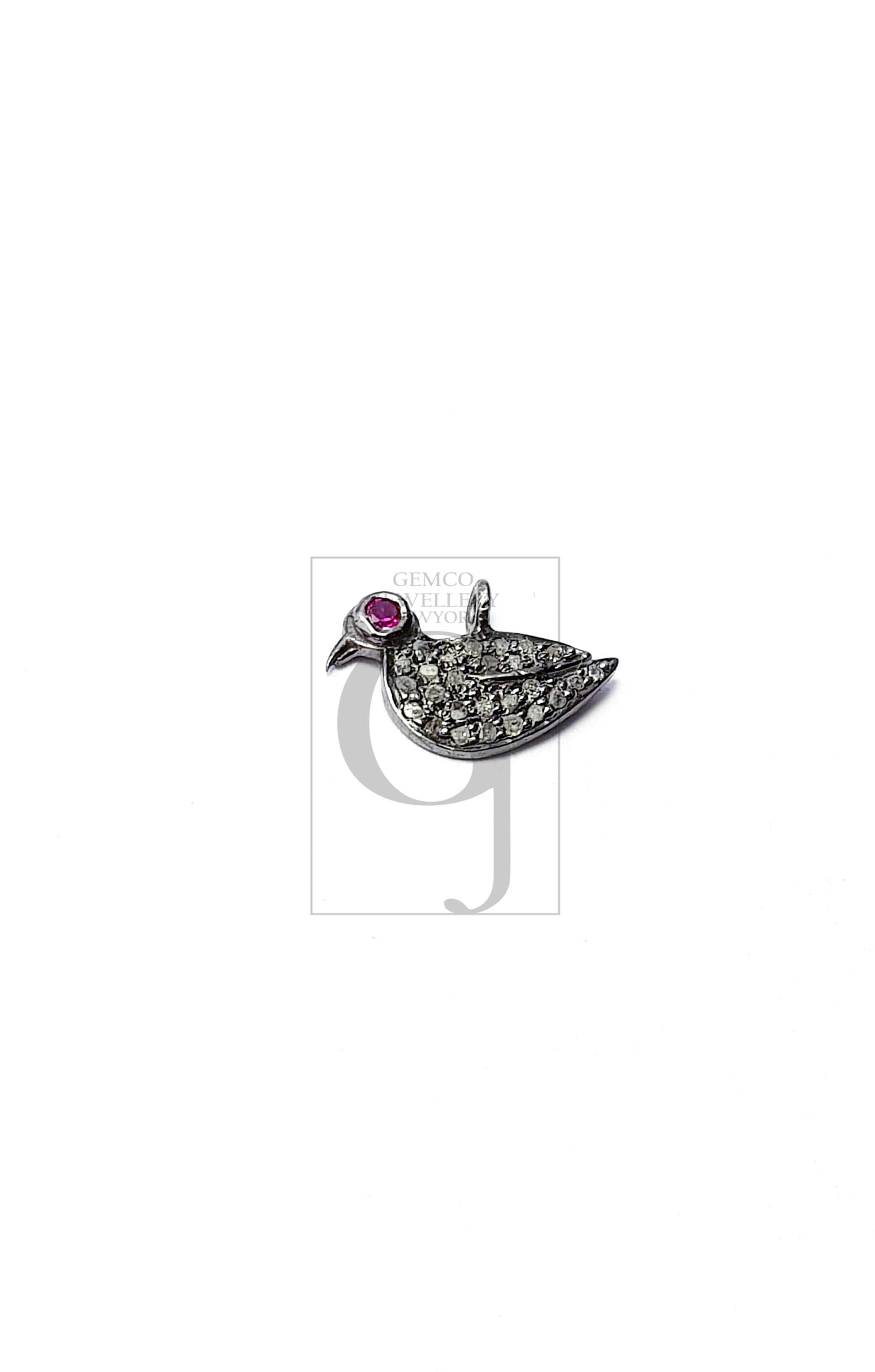 Beautiful Bird Design Rosecut Pave Diamond Pendant 925 Sterling Silver Handmade Finish Diamond Pendant Jewelry