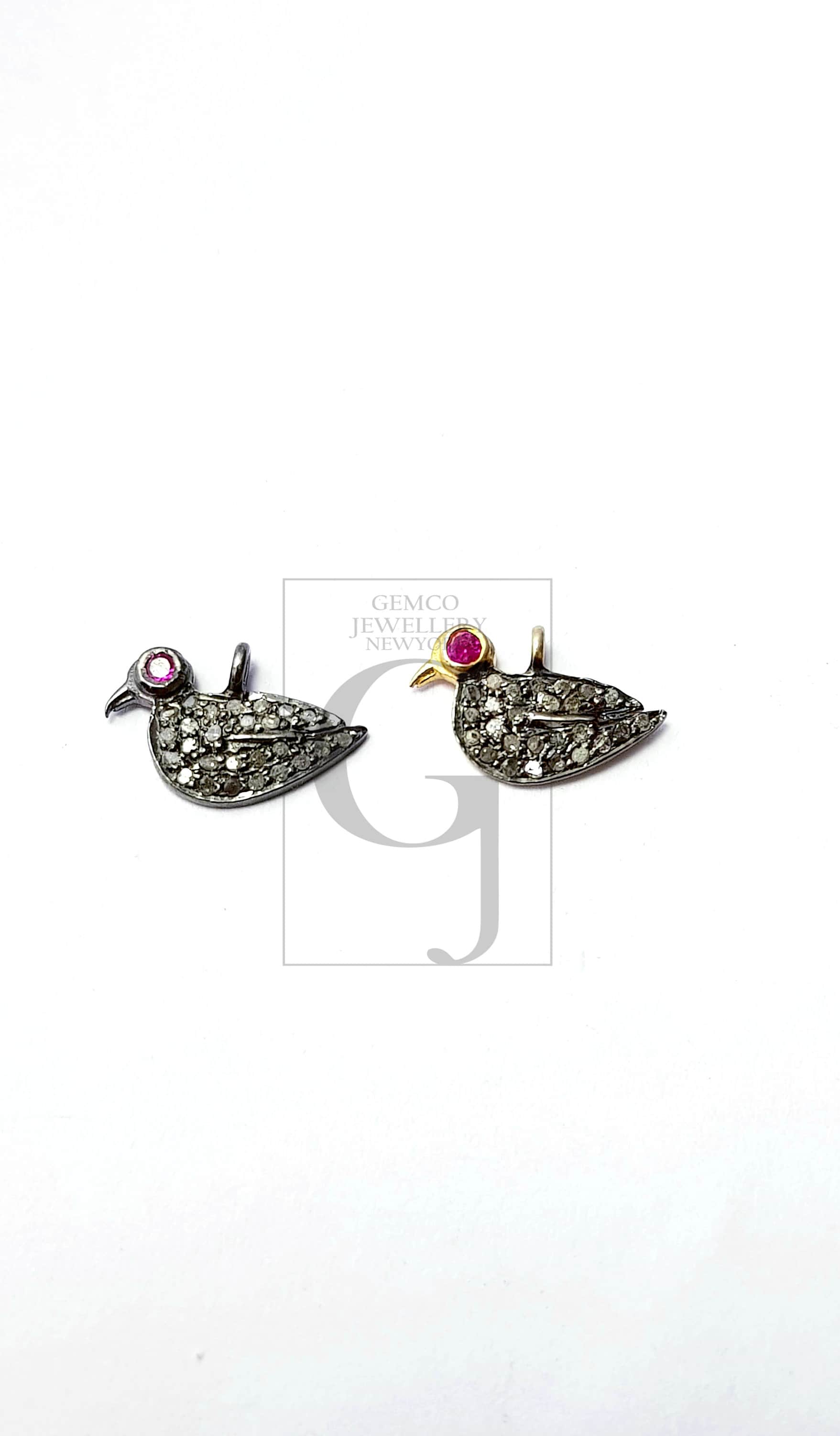Beautiful Bird Design Rosecut Pave Diamond Pendant 925 Sterling Silver Handmade Finish Diamond Pendant Jewelry