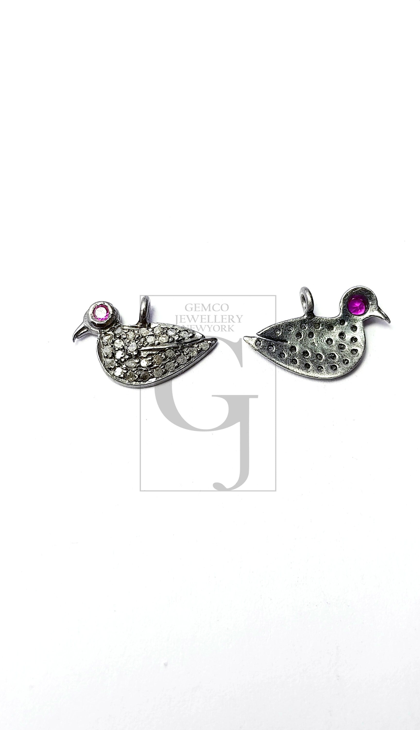 Beautiful Bird Design Rosecut Pave Diamond Pendant 925 Sterling Silver Handmade Finish Diamond Pendant Jewelry