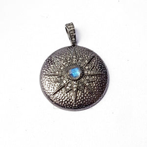 Sunburst design beautiful stone pendent latest design Rocecut pave diamond pendant sterling silver handmade diamond jewelry nomad victorian