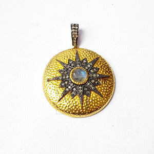 Sunburst design beautiful stone pendent latest design Rocecut pave diamond pendant sterling silver handmade diamond jewelry nomad victorian