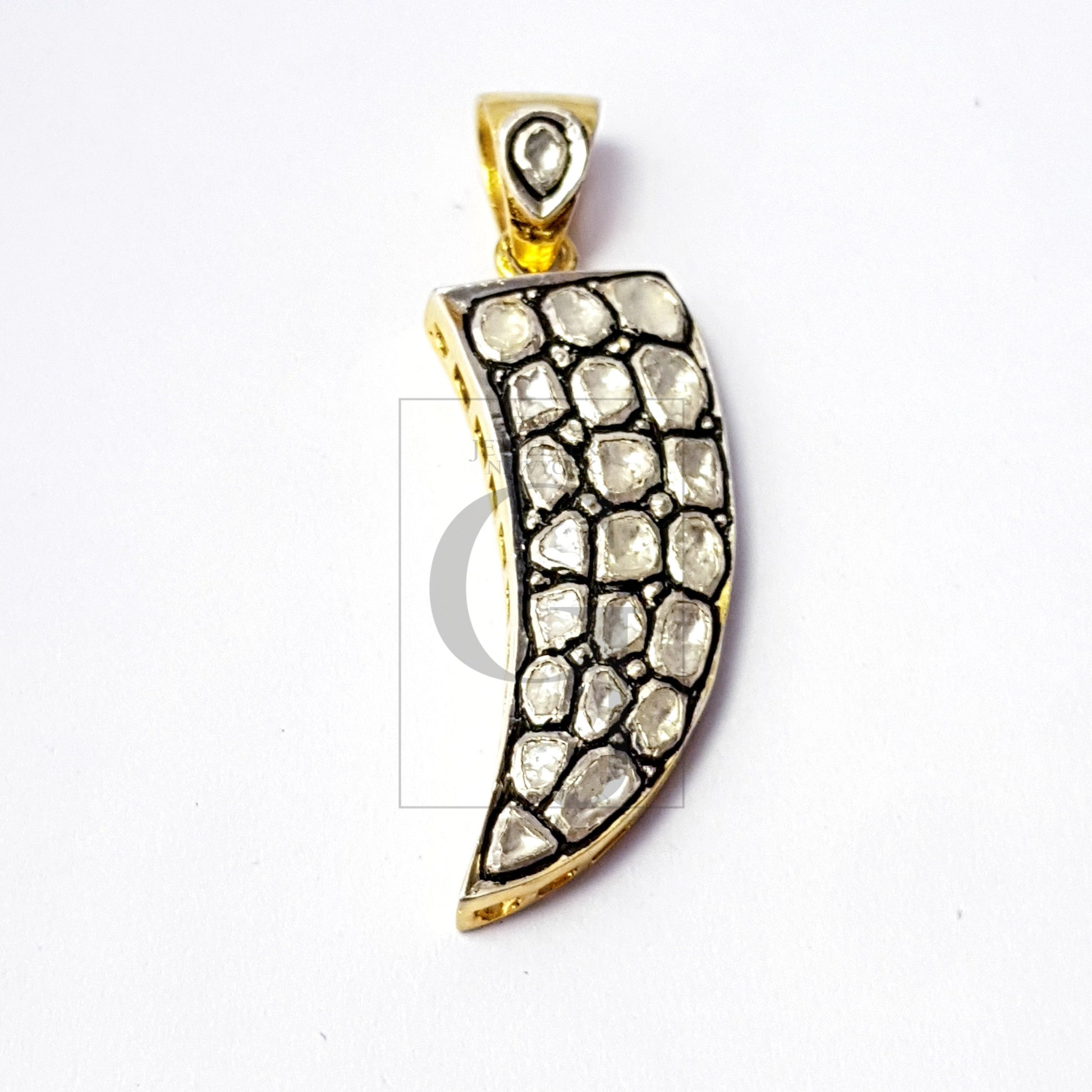 Beautiful Flat Diamond Horn Design Rocecut Pave Diamond Pendant 925 Sterling Silver Handmade Finish Diamond Fashionable Charm