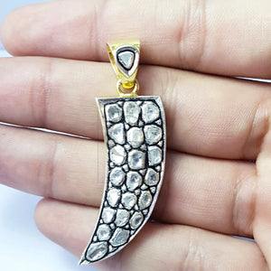 Beautiful Flat Diamond Horn Design Rocecut Pave Diamond Pendant 925 Sterling Silver Handmade Finish Diamond Fashionable Charm