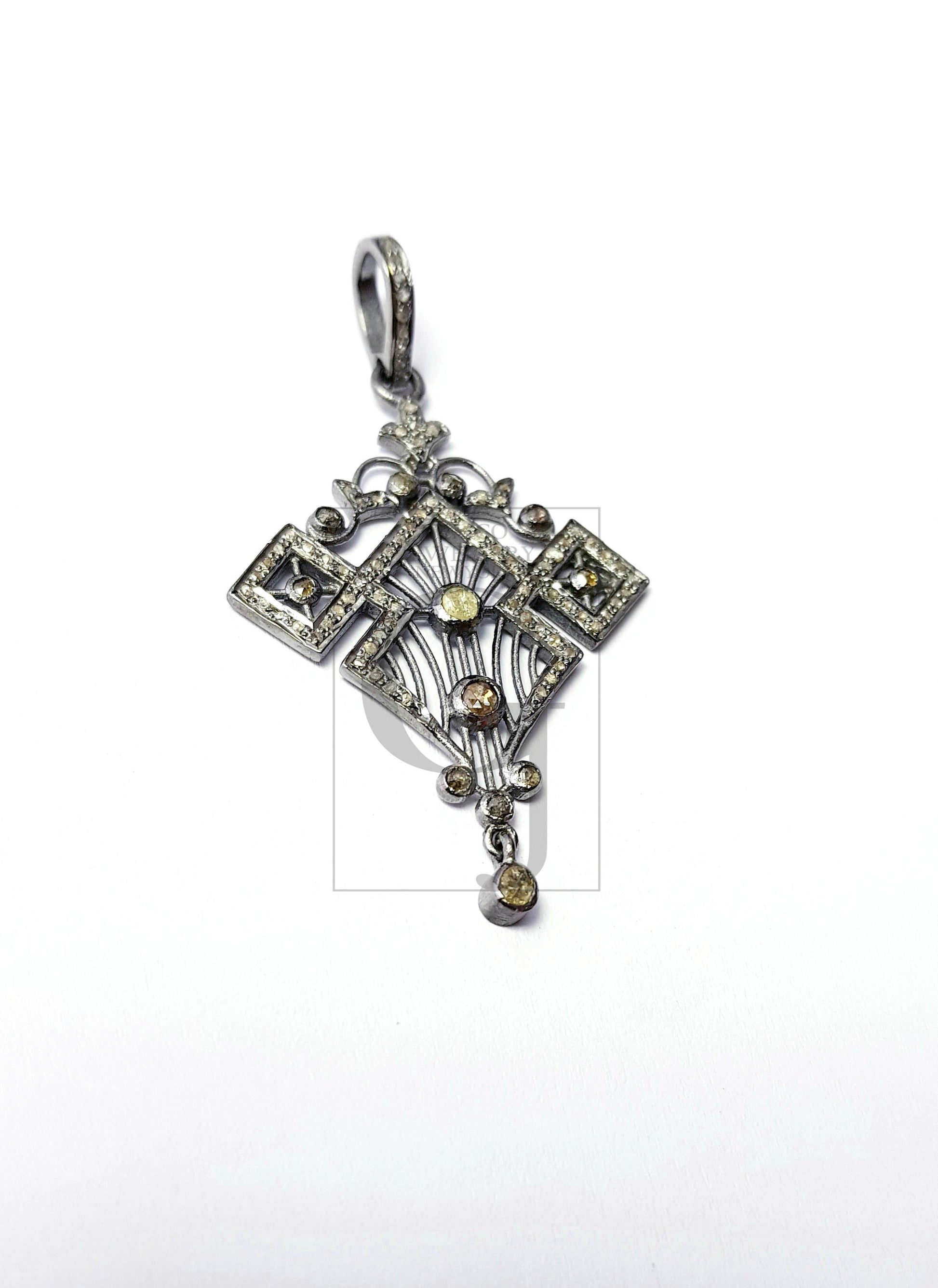 Beautiful Designer Rosecut Pave Diamond Pendant 925 Sterling Silver Handmade Finish Stylish Diamond Pendant Jewelry
