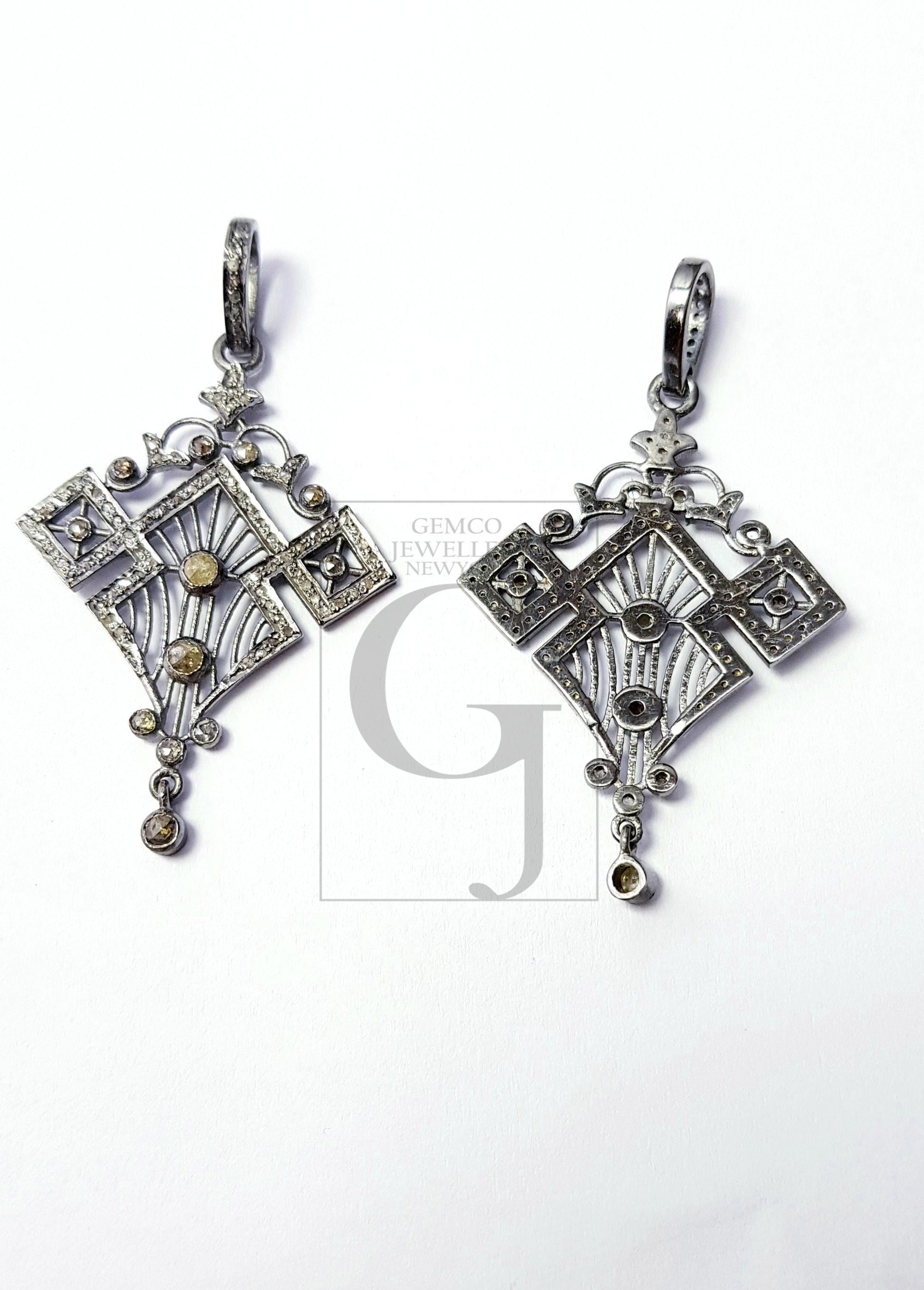 Beautiful Designer Rosecut Pave Diamond Pendant 925 Sterling Silver Handmade Finish Stylish Diamond Pendant Jewelry