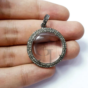 Latest Designers Shape Natural  Crystal Stone Rosecut Pave Diamond Pendant 925 Sterling Silver Handmade Finish Beautiful Diamond Charms