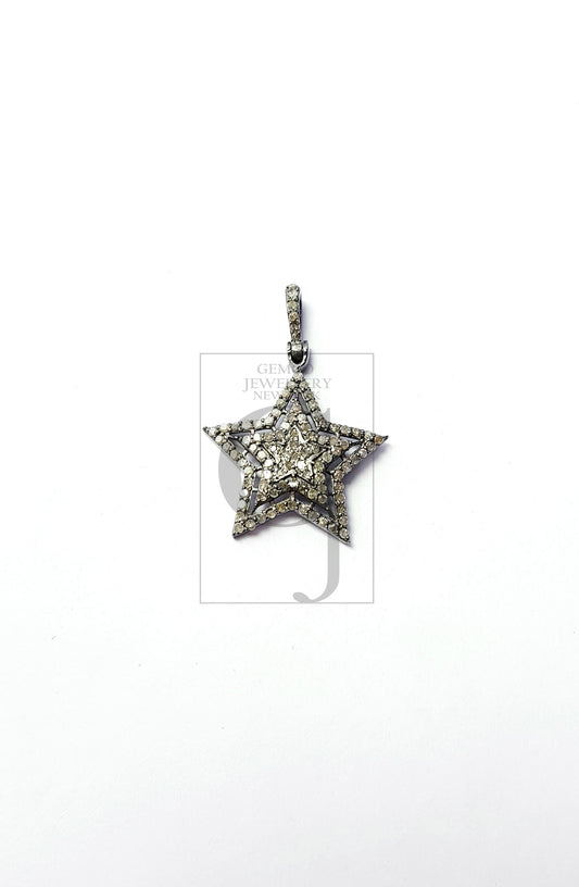 Star shaped Rosecut pave diamond pendant 925 sterling silver handmade finish beautiful diamond pendant jewelry