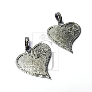 Beautiful Heart shaped Rosecut Pave Diamond Pendant 925 Sterling Silver Handmade Finish Love Design Diamond Pendant Jewelry