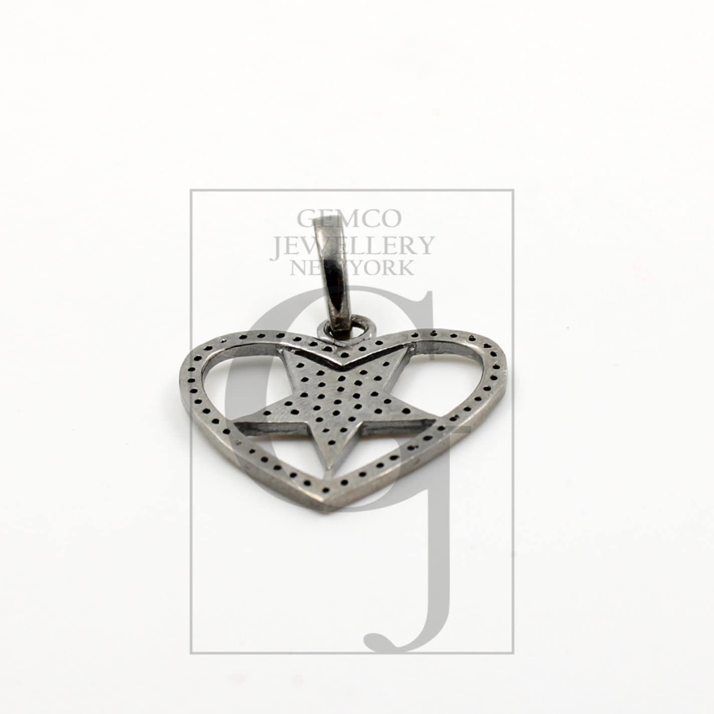 Very beautiful love heart star design pendant Rosecut pave diamond 925 sterling silver handmade finish diamond jewelry necklace pendant