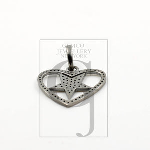 Very beautiful love heart star design pendant Rosecut pave diamond 925 sterling silver handmade finish diamond jewelry necklace pendant