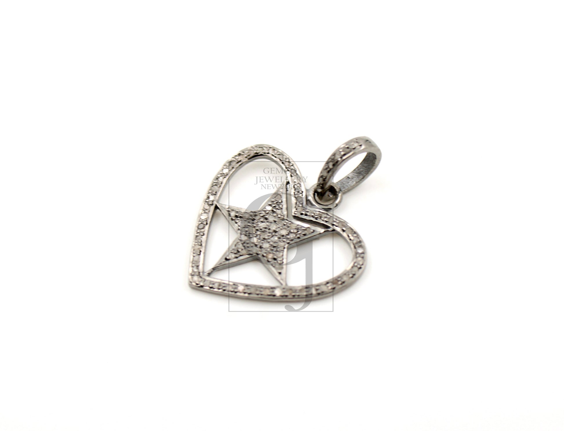 Very beautiful love heart star design pendant Rosecut pave diamond 925 sterling silver handmade finish diamond jewelry necklace pendant