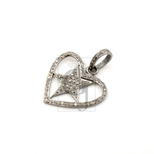 Very beautiful love heart star design pendant Rosecut pave diamond 925 sterling silver handmade finish diamond jewelry necklace pendant