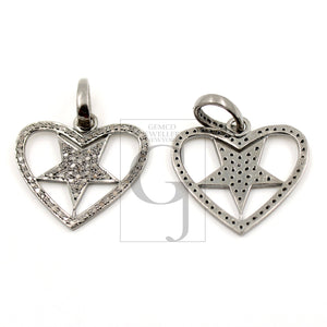 Very beautiful love heart star design pendant Rosecut pave diamond 925 sterling silver handmade finish diamond jewelry necklace pendant