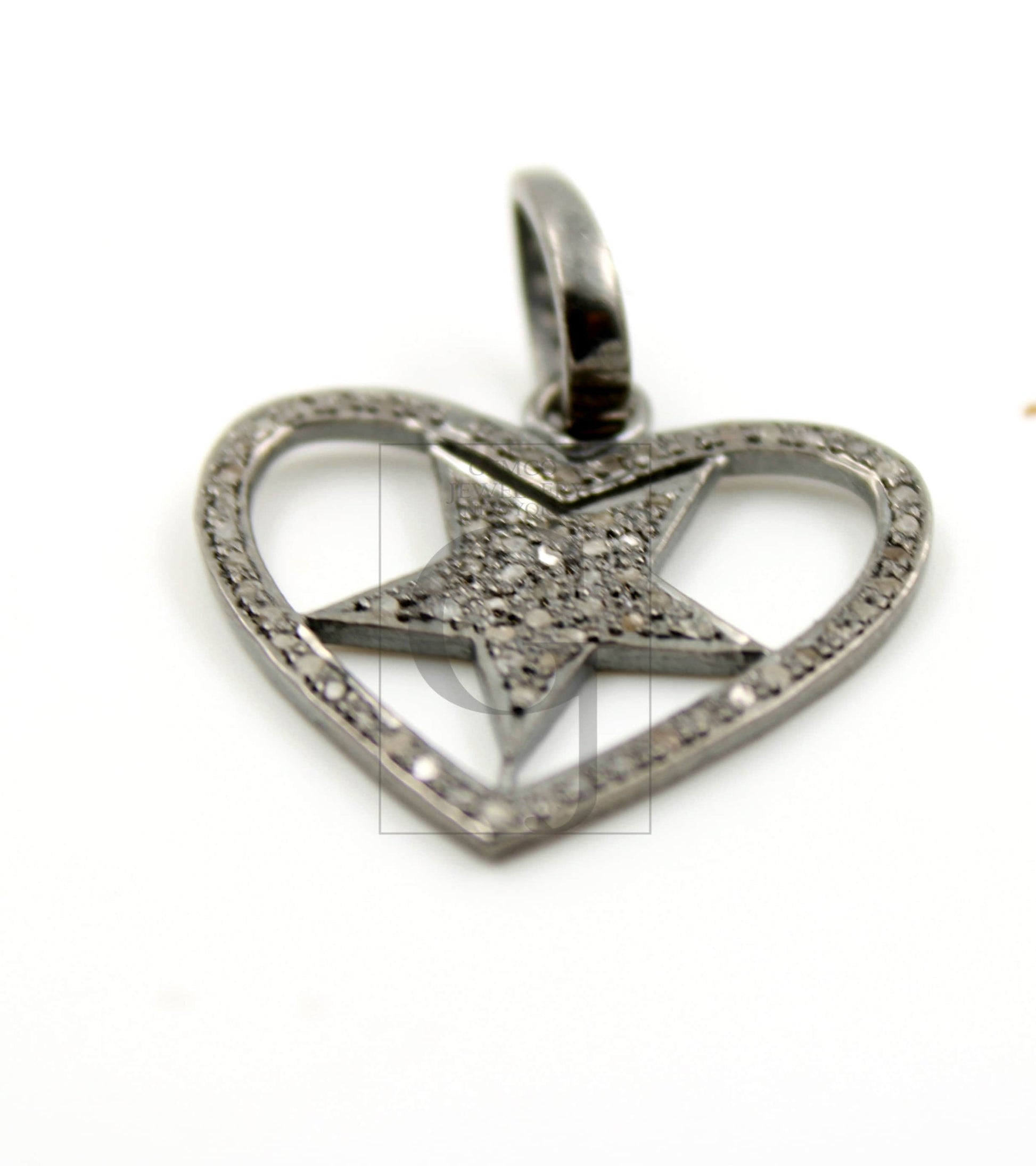 Very beautiful love heart star design pendant Rosecut pave diamond 925 sterling silver handmade finish diamond jewelry necklace pendant