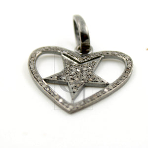 Very beautiful love heart star design pendant Rosecut pave diamond 925 sterling silver handmade finish diamond jewelry necklace pendant