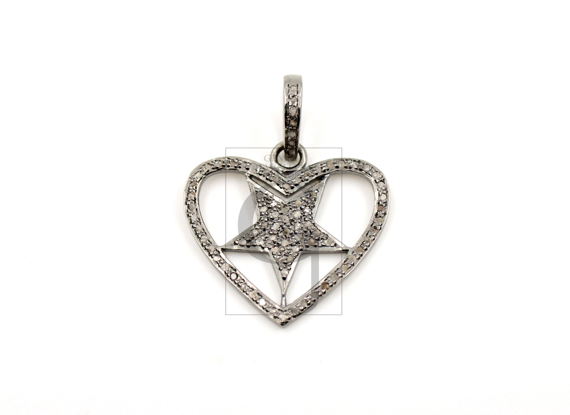Very beautiful love heart star design pendant Rosecut pave diamond 925 sterling silver handmade finish diamond jewelry necklace pendant