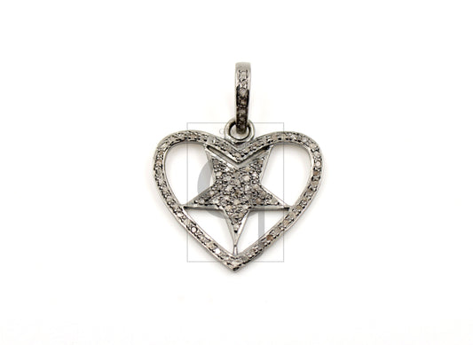 Very beautiful love heart star design pendant Rosecut pave diamond 925 sterling silver handmade finish diamond jewelry necklace pendant