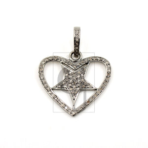 Very beautiful love heart star design pendant Rosecut pave diamond 925 sterling silver handmade finish diamond jewelry necklace pendant