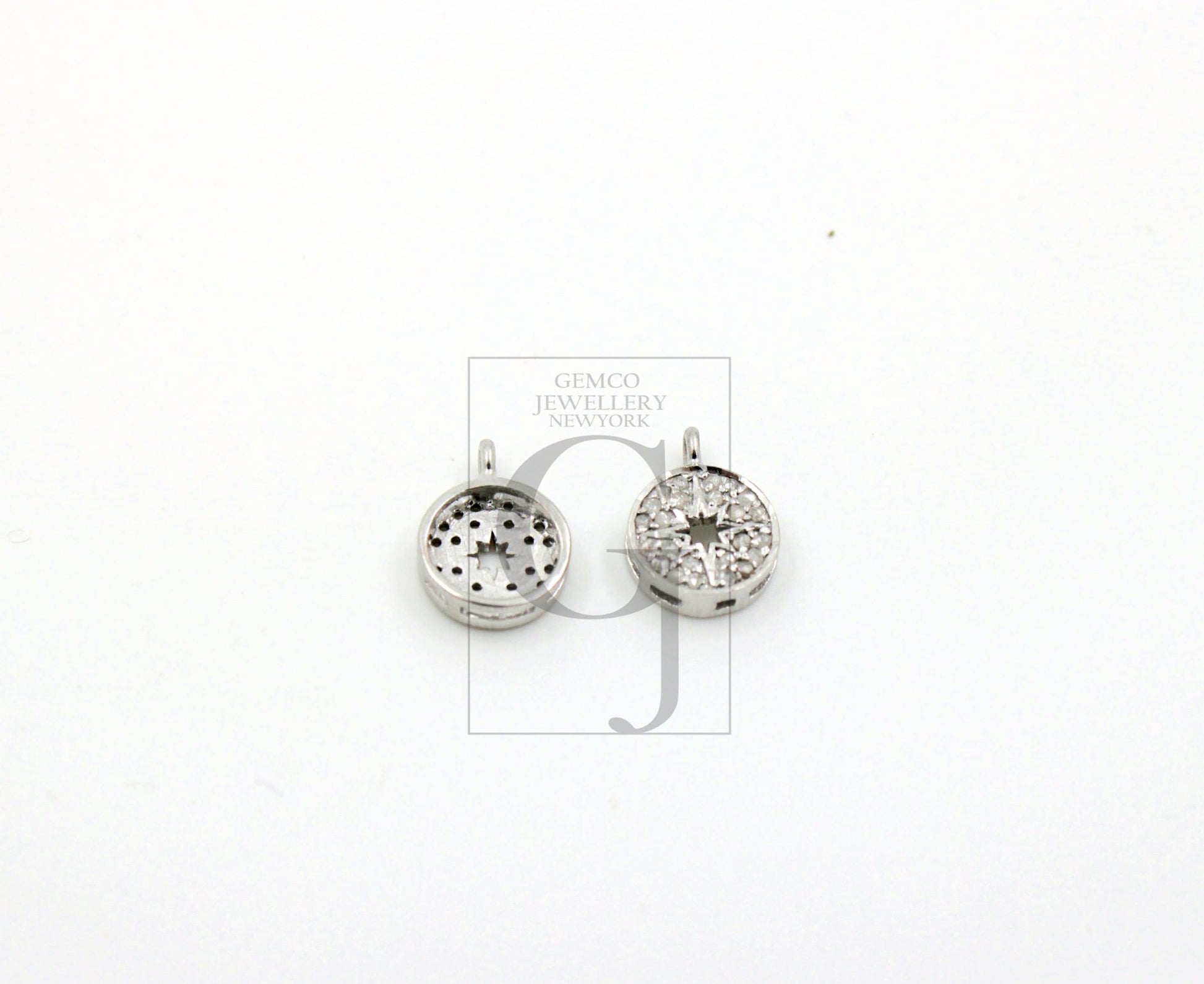 Fashionable Starburst Rosecut Pave Diamond Pendant 925 Sterling Silver Handmade Finish Diamond Charms Available In Vermeil, Oxidised Also