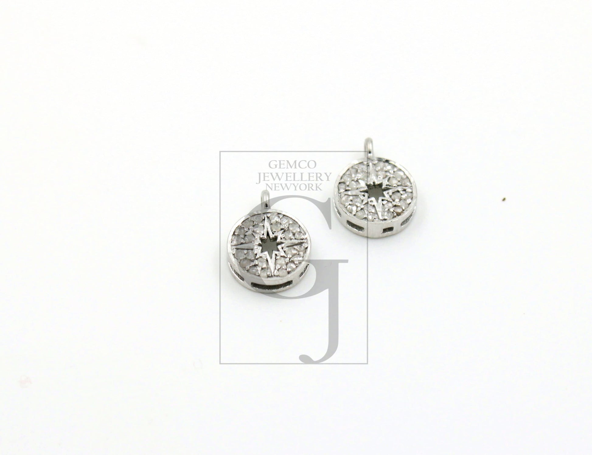 Fashionable Starburst Rosecut Pave Diamond Pendant 925 Sterling Silver Handmade Finish Diamond Charms Available In Vermeil, Oxidised Also