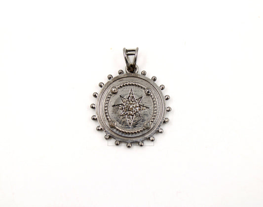 Beautiful Star Burst Antique Look Designer Rosecut Pave Diamond Pendant 925 Sterling Silver Handmade Finish Diamond Jewelry Necklace Pendant
