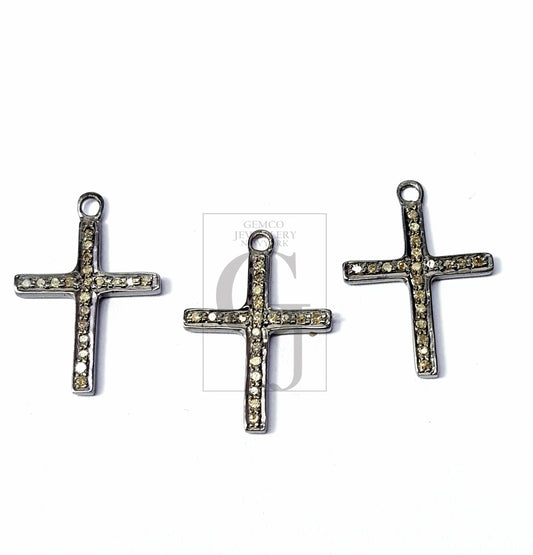 5pcs Pave Diamond Rosecut Pendant 925 Sterling Silver Charm Pendant Handmade Diamond Pendant Beautiful Cross Diamond Pendant Charm