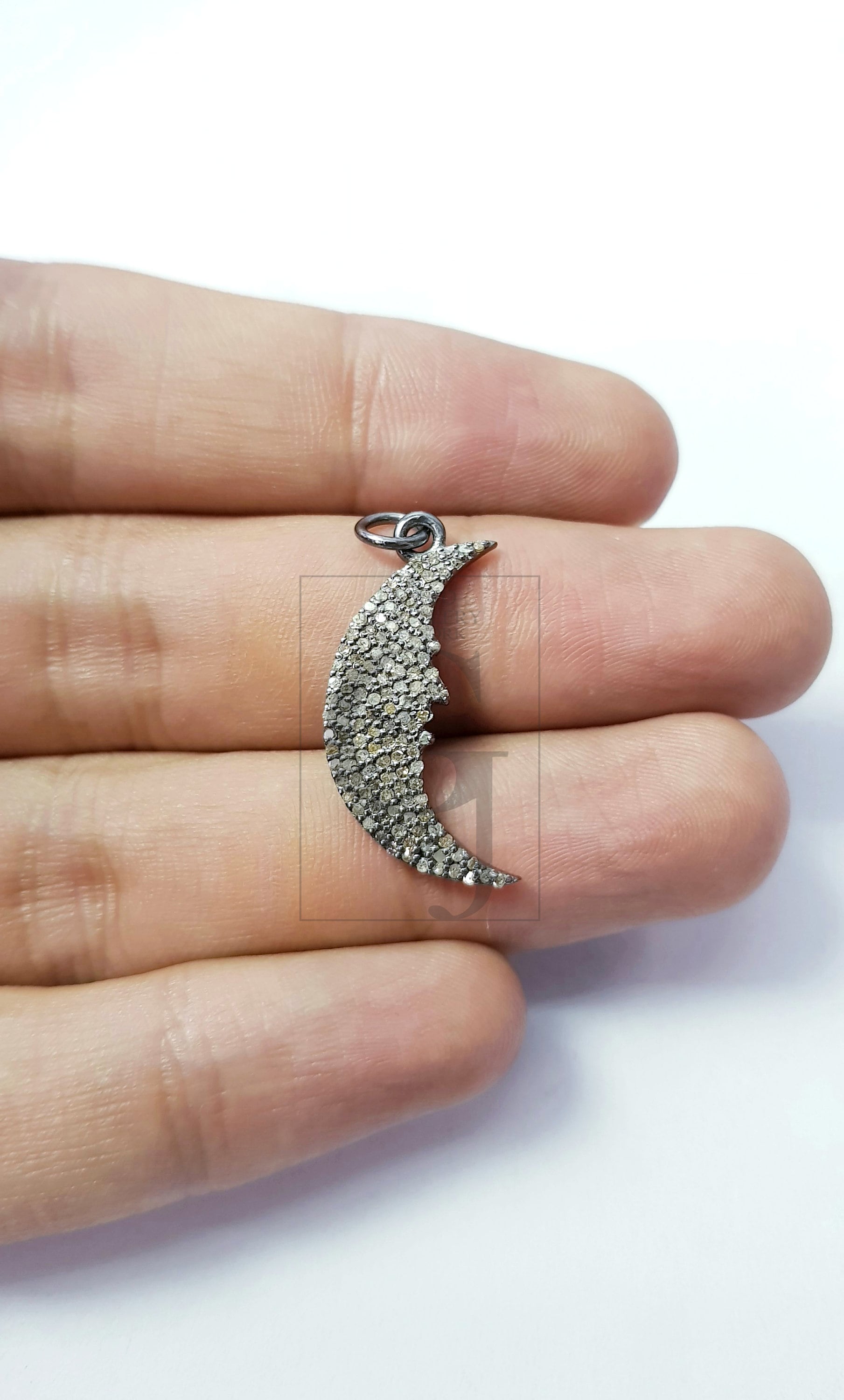Beautiful Crescent Moon Designer Rosecut Pave Diamond Pendant 925 Sterling Silver Handmade Finish Diamond Jewelry Pendant