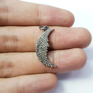 Beautiful Crescent Moon Designer Rosecut Pave Diamond Pendant 925 Sterling Silver Handmade Finish Diamond Jewelry Pendant