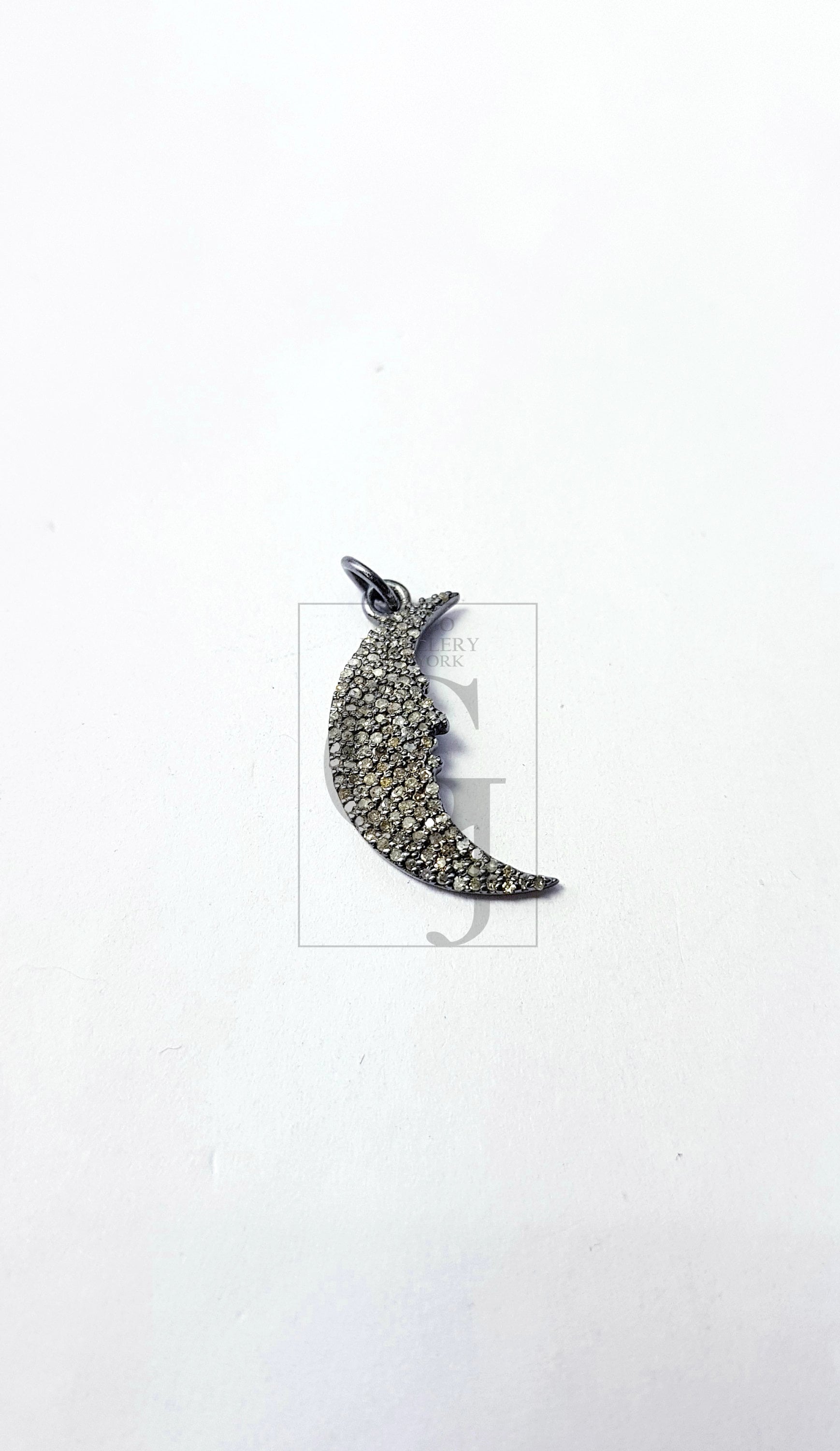 Beautiful Crescent Moon Designer Rosecut Pave Diamond Pendant 925 Sterling Silver Handmade Finish Diamond Jewelry Pendant