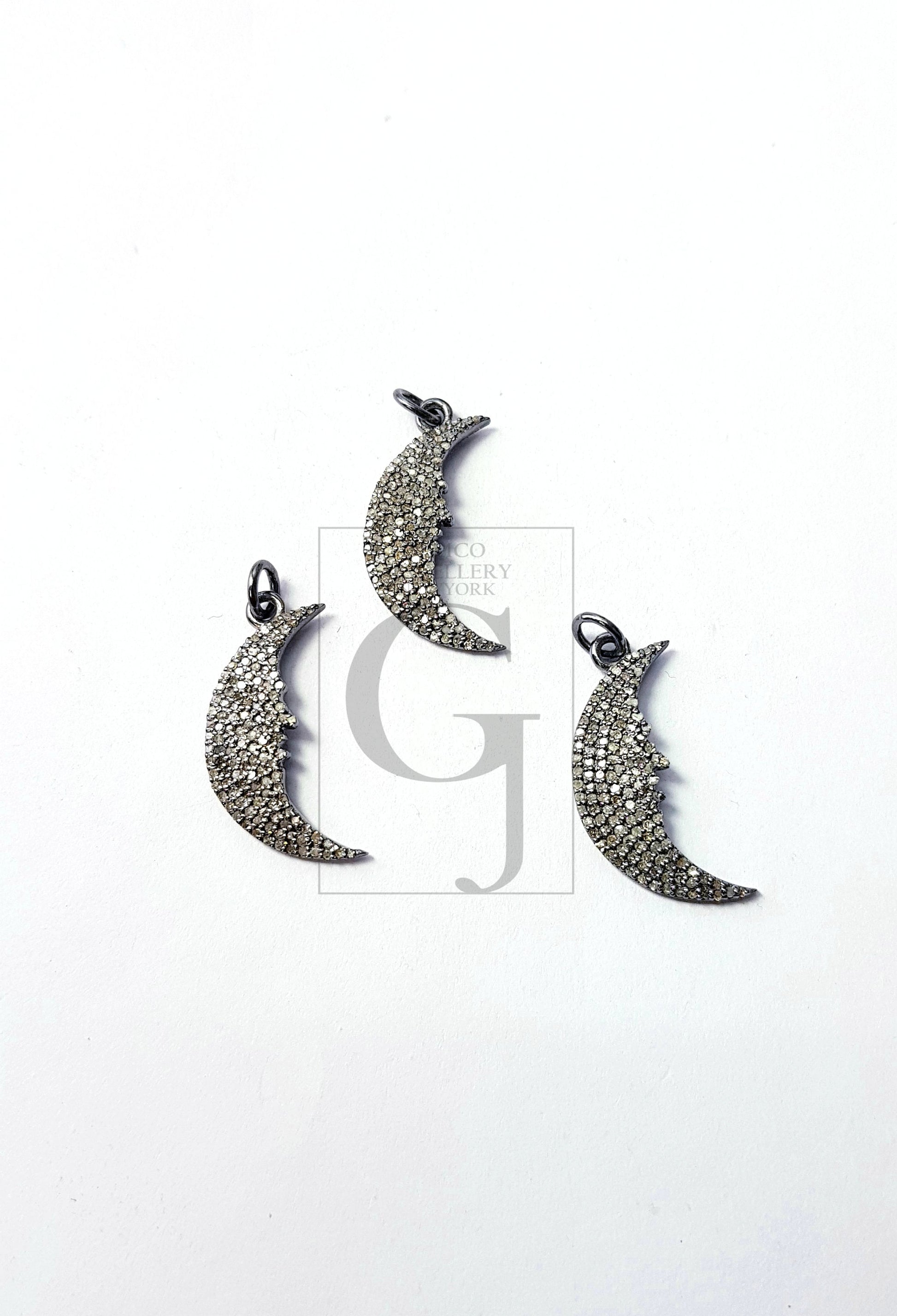Beautiful Crescent Moon Designer Rosecut Pave Diamond Pendant 925 Sterling Silver Handmade Finish Diamond Jewelry Pendant