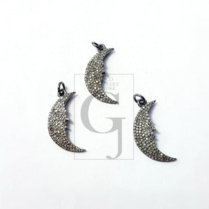 Beautiful Crescent Moon Designer Rosecut Pave Diamond Pendant 925 Sterling Silver Handmade Finish Diamond Jewelry Pendant