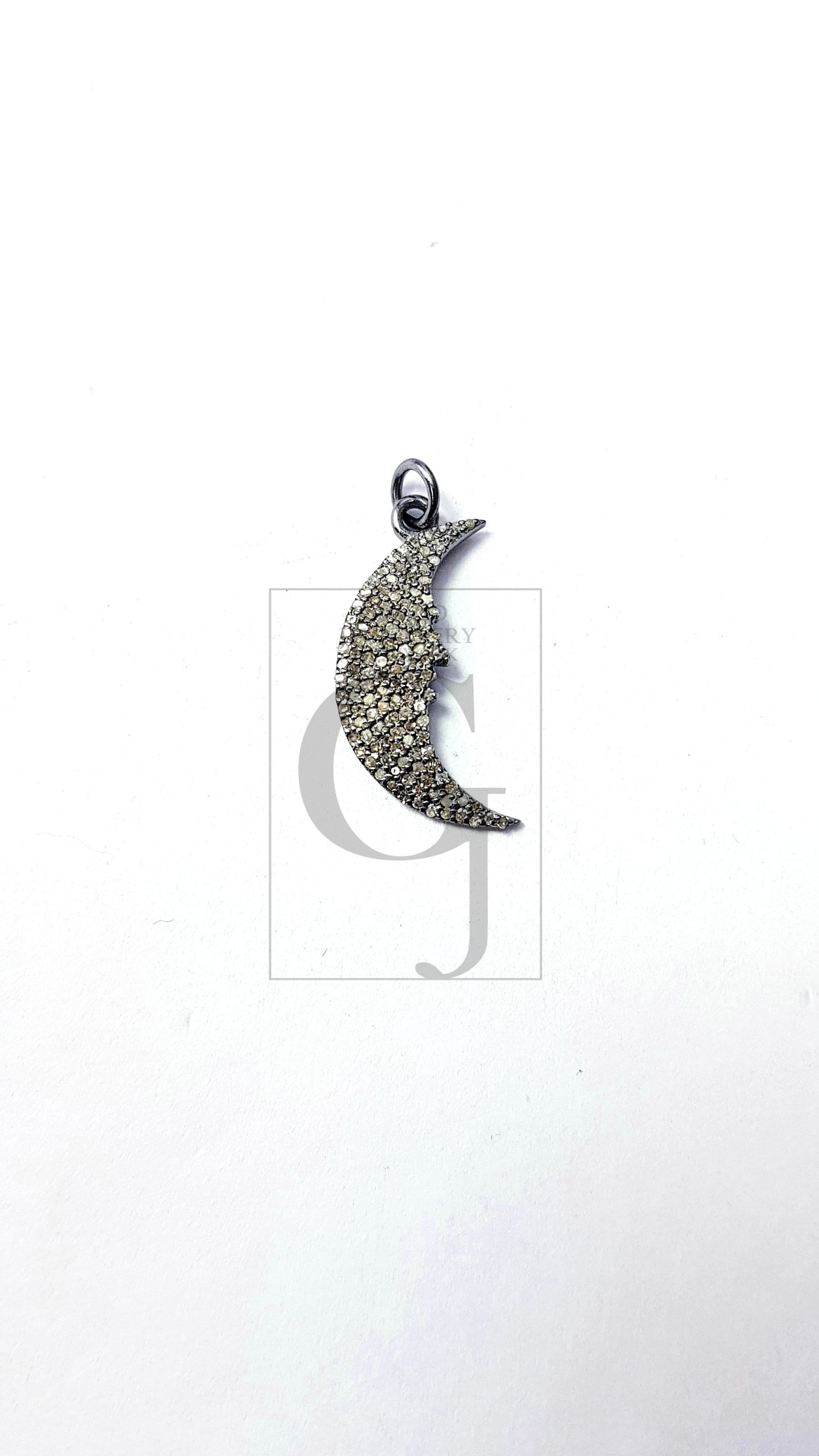 Beautiful Crescent Moon Designer Rosecut Pave Diamond Pendant 925 Sterling Silver Handmade Finish Diamond Jewelry Pendant