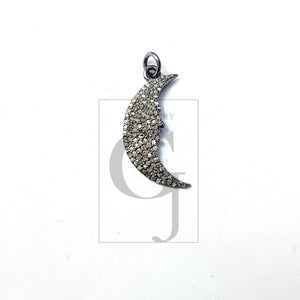 Beautiful Crescent Moon Designer Rosecut Pave Diamond Pendant 925 Sterling Silver Handmade Finish Diamond Jewelry Pendant