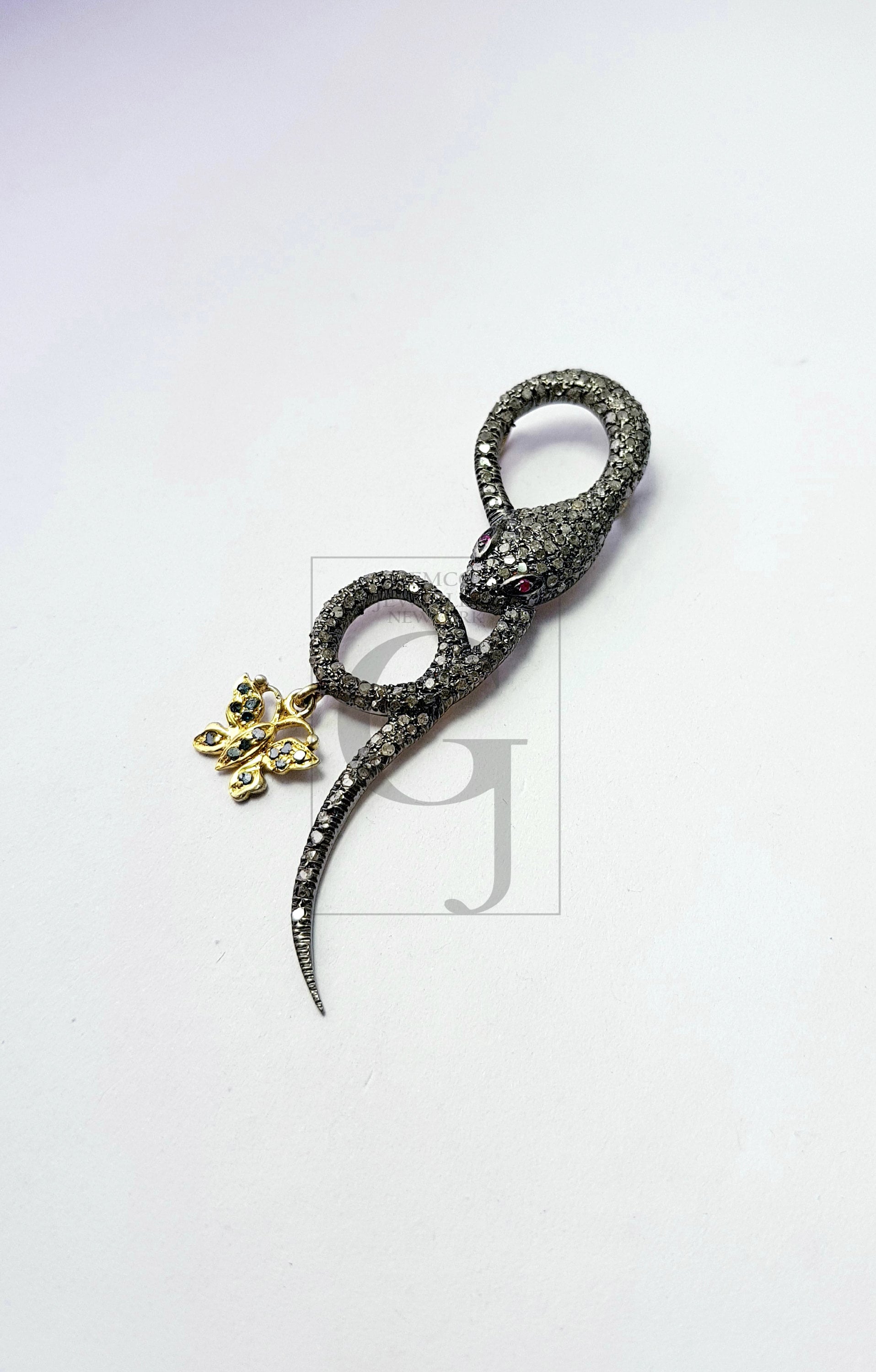 Beautiful Snake Designer Victorian Look Rosecut Pave Diamond Pendant 925 Sterling Silver Handmade Finish Diamond Jewelry Pendant