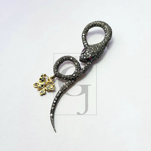 Beautiful Snake Designer Victorian Look Rosecut Pave Diamond Pendant 925 Sterling Silver Handmade Finish Diamond Jewelry Pendant