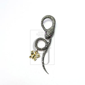 Beautiful Snake Designer Victorian Look Rosecut Pave Diamond Pendant 925 Sterling Silver Handmade Finish Diamond Jewelry Pendant