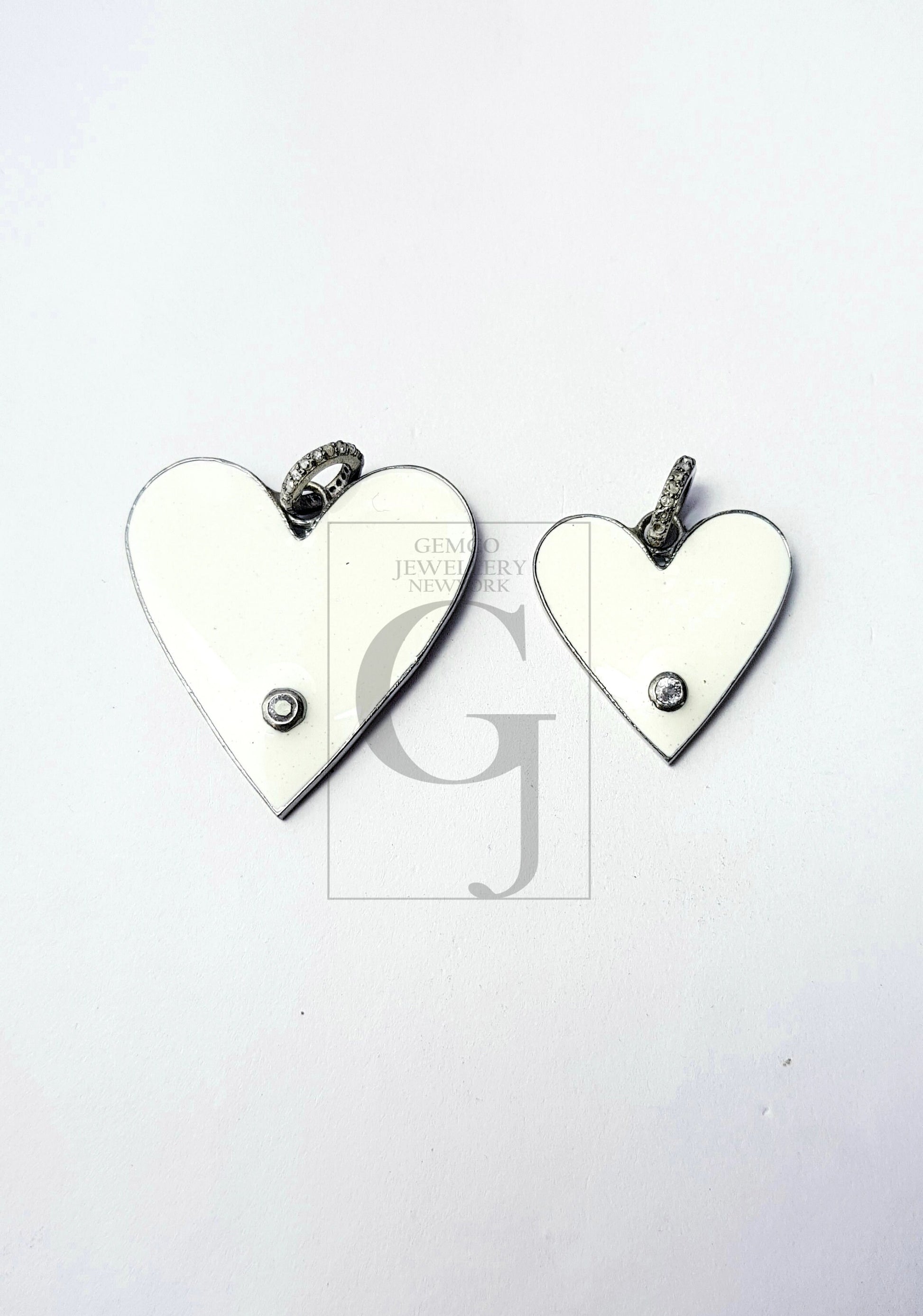 Beautiful Heart Shaped Enameling Designer  Rosecut Pave Diamond Pendant 925 Sterling Silver Handmade Finish Diamond Jewelry Pendant