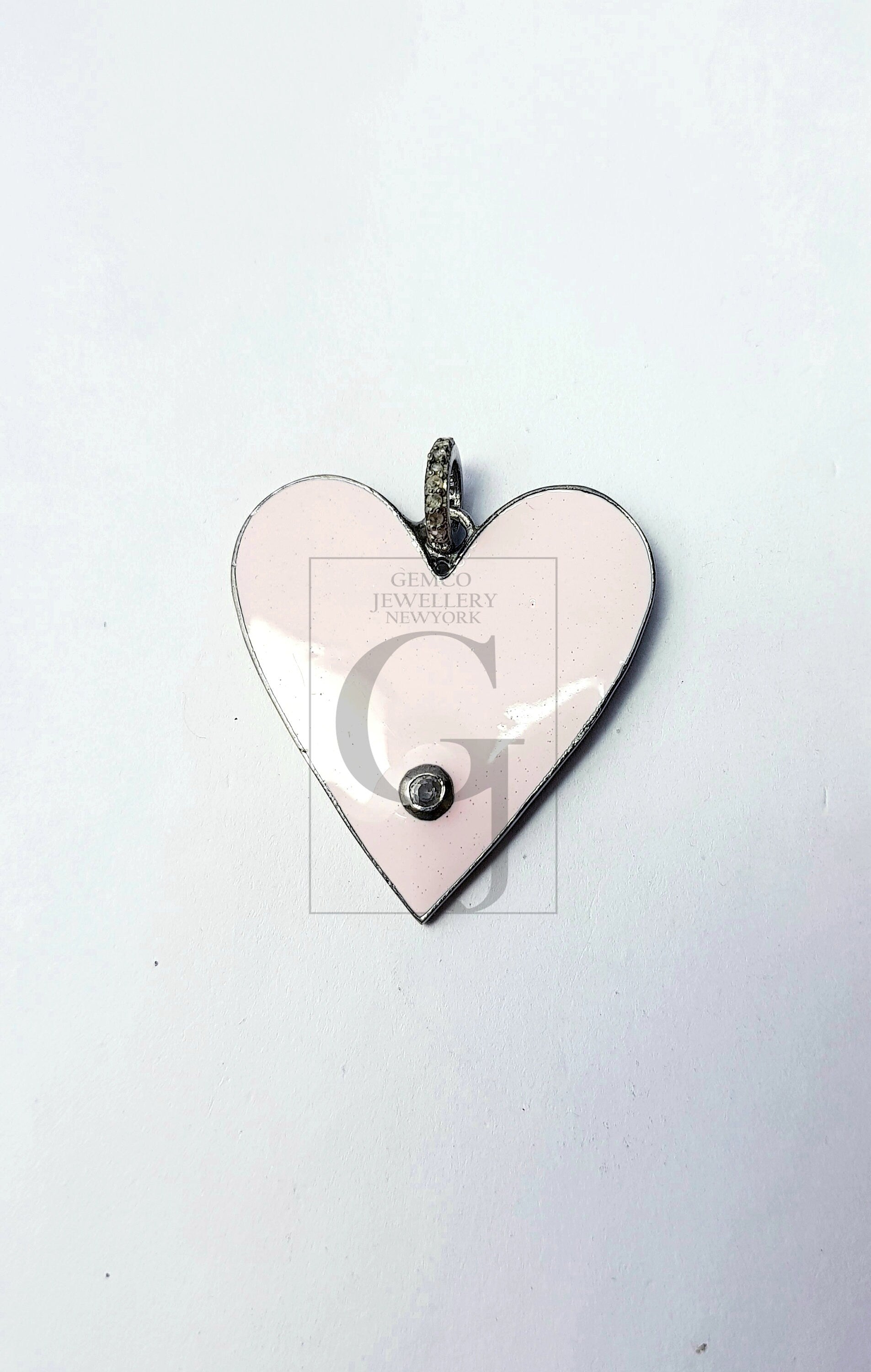 Beautiful Heart Shaped Enameling Designer  Rosecut Pave Diamond Pendant 925 Sterling Silver Handmade Finish Diamond Jewelry Pendant