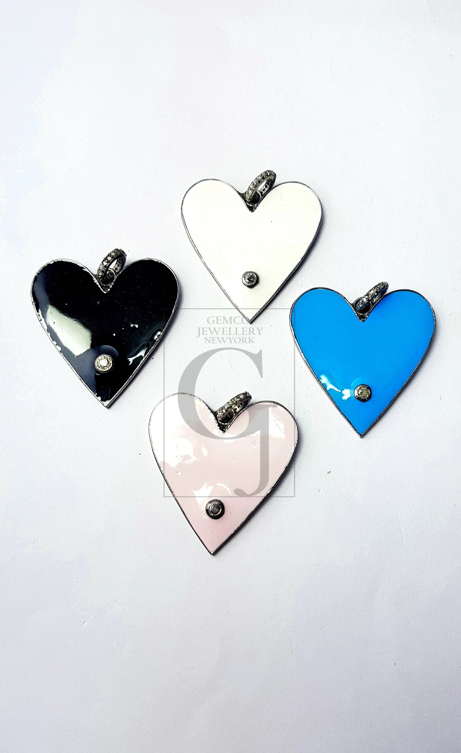 Beautiful Heart Shaped Enameling Designer  Rosecut Pave Diamond Pendant 925 Sterling Silver Handmade Finish Diamond Jewelry Pendant