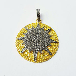 Antique Look Starburst Designer Rosecut Pave Diamond Pendant 925 Sterling Silver Handmade Finish Diamond Jewelry Pendant