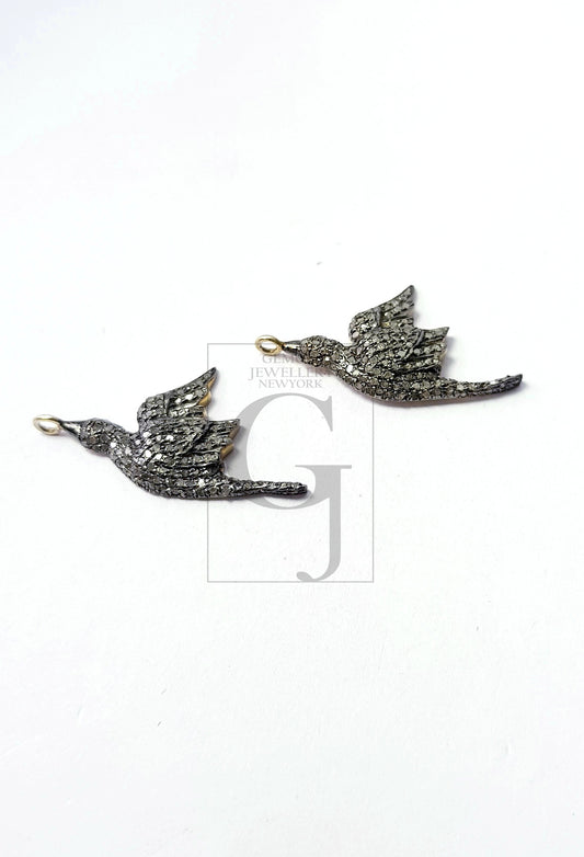 Beautiful bird designer Rosecut pave diamond pendant 925 sterling silver handmade finish diamond jewelry pendant