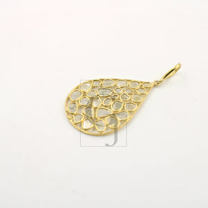 Teardrop vermail gold designer Rosecut pave diamond pendant 925 sterling silver handmade finish diamond jewelry necklace pendant