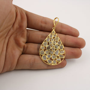 Teardrop vermail gold designer Rosecut pave diamond pendant 925 sterling silver handmade finish diamond jewelry necklace pendant