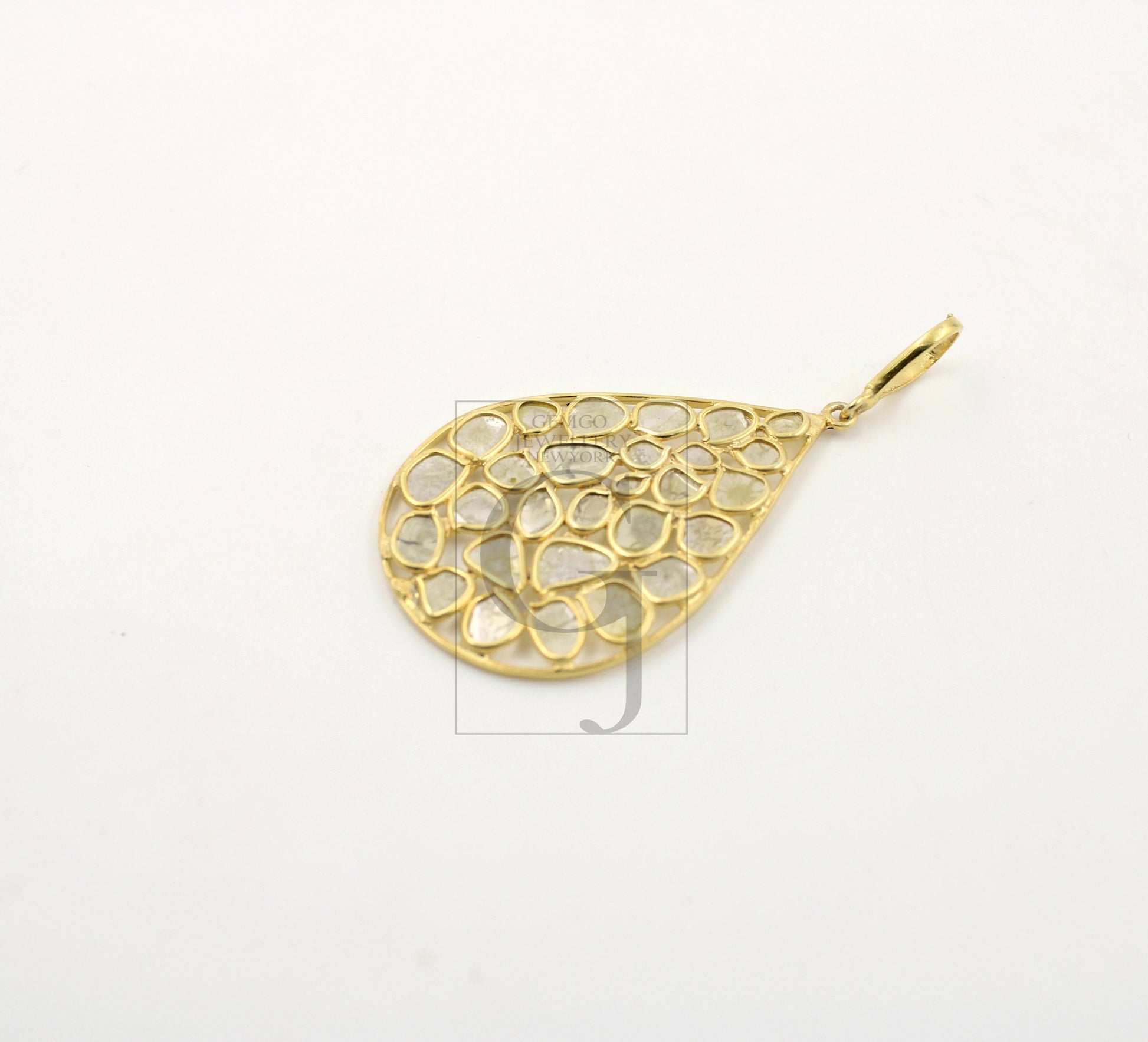 Teardrop vermail gold designer Rosecut pave diamond pendant 925 sterling silver handmade finish diamond jewelry necklace pendant
