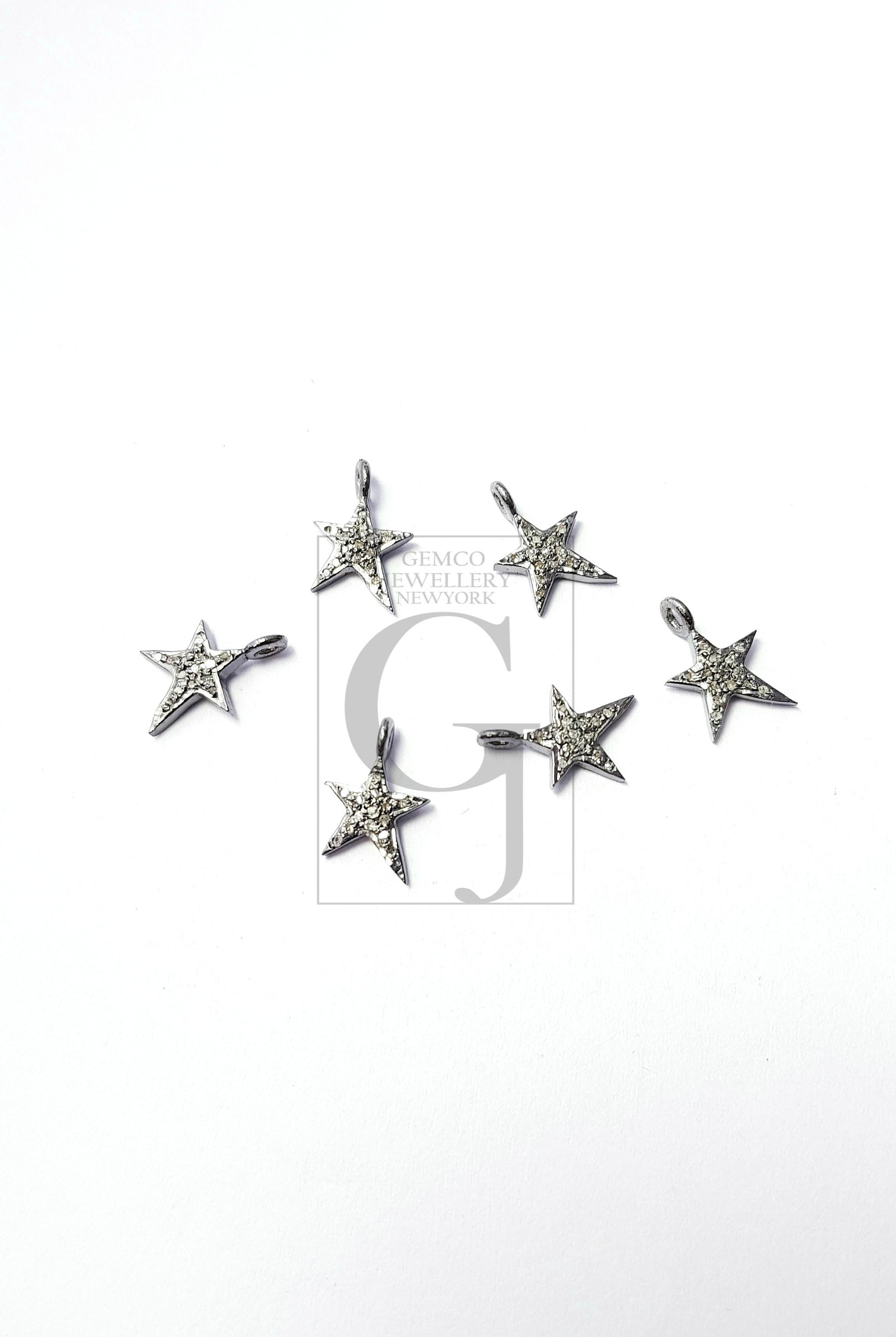 5pcs Star Design Rosecut Pave Diamond Pendant 925 Sterling Silver Handmade Finish Beautiful Diamond Pendant Jewelry