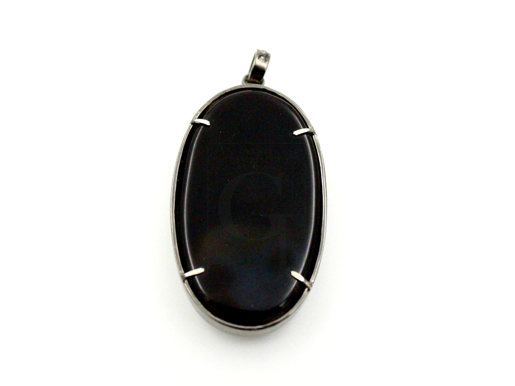 Oval shape  starburst black stone designer Rosecut pave diamond pendant 925 sterling silver handmade finish diamond jewelry necklace pendant