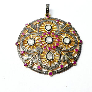 Very beautiful 14k gold finish Rosecut pave diamond pendant 925 sterling silver handmade finish diamond charm polki pendant jewelry