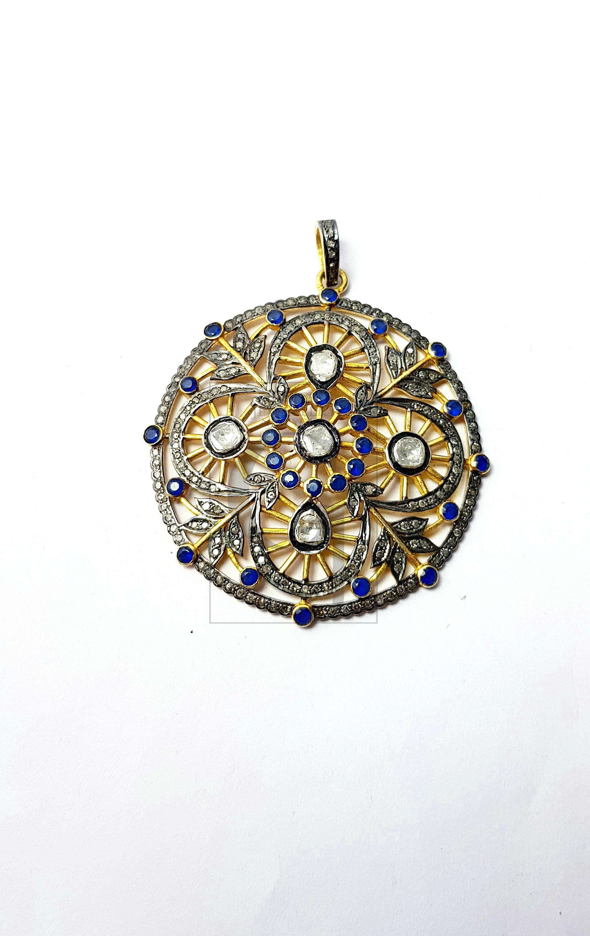 Very beautiful 14k gold finish Rosecut pave diamond pendant 925 sterling silver handmade finish diamond charm polki pendant jewelry
