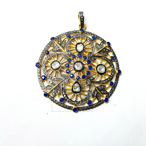 Very beautiful 14k gold finish Rosecut pave diamond pendant 925 sterling silver handmade finish diamond charm polki pendant jewelry